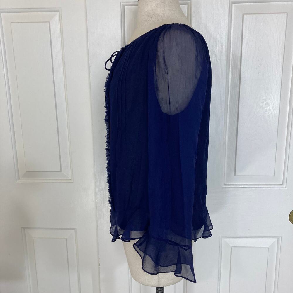 Diane von Furstenberg silk blouse Simonia Womens size 2 navy ruffled chiffon top - Picture 7 of 14